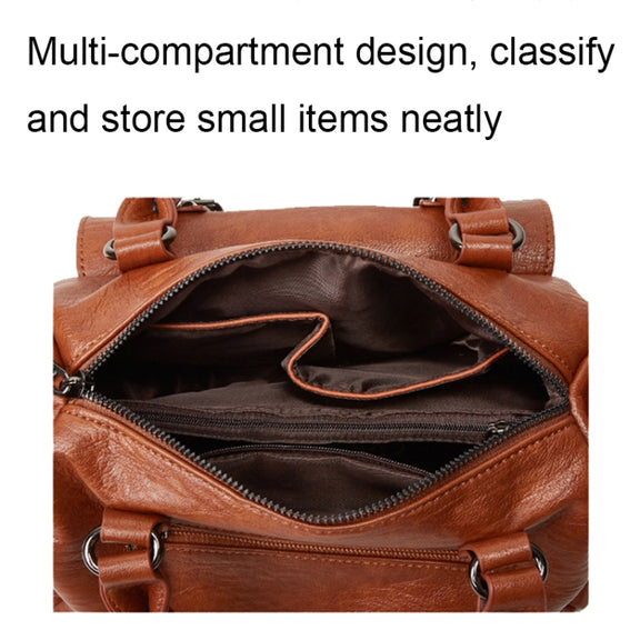 048 Pebbled Leather Multi-compartment Handbag Large Capacity Crossbody Shoulder Bag(Black)