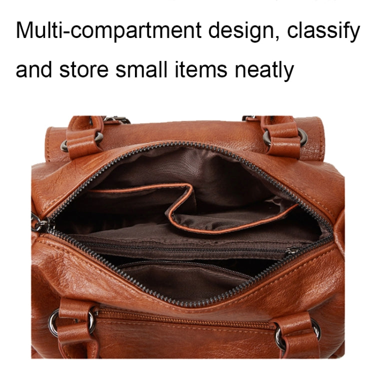 048 Pebbled Leather Multi-compartment Handbag Large Capacity Crossbody Shoulder Bag(Brown)