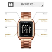 SKMEI 1879 Square Large Screen Men Steel Belt Multi-function EL Luminous Watch, Color: Rose Gold