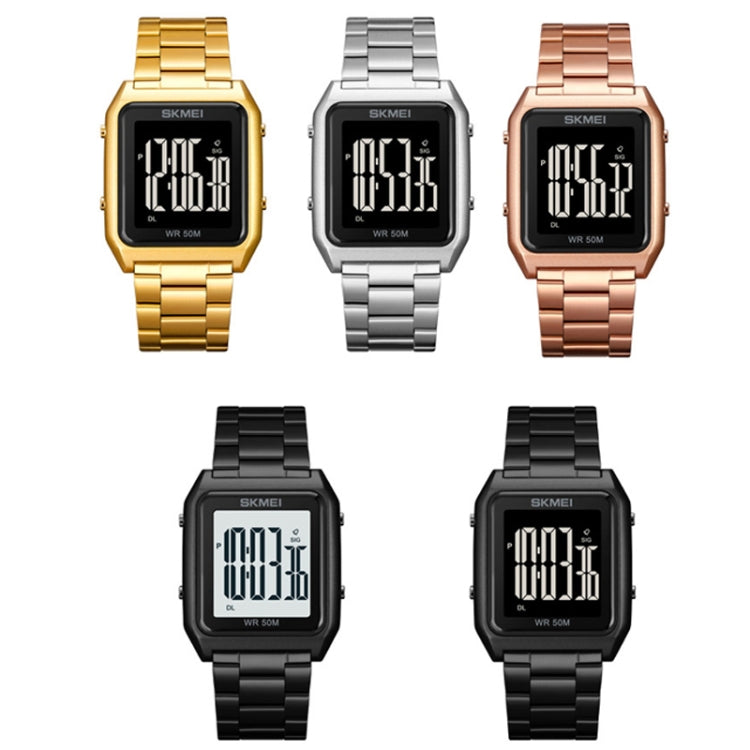SKMEI 1879 Square Large Screen Men Steel Belt Multi-function EL Luminous Watch, Color: Gold