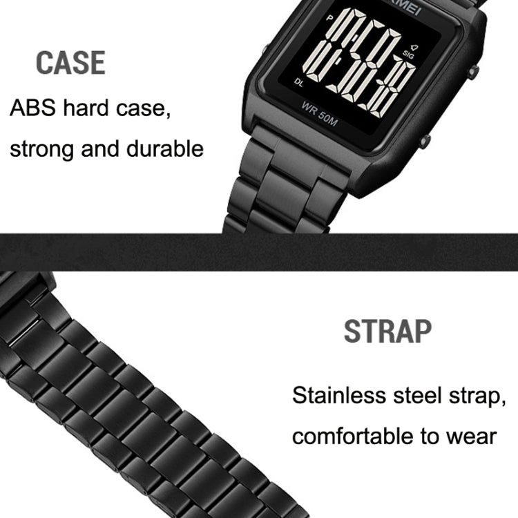 SKMEI 1879 Square Large Screen Men Steel Belt Multi-function EL Luminous Watch, Color: Gold
