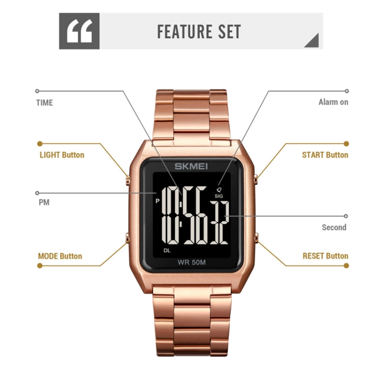 SKMEI 1879 Square Large Screen Men Steel Belt Multi-function EL Luminous Watch, Color: Silver