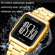 SKMEI 1879 Square Large Screen Men Steel Belt Multi-function EL Luminous Watch, Color: Silver