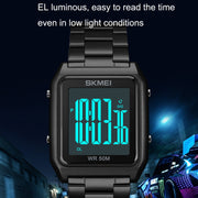 SKMEI 1879 Square Large Screen Men Steel Belt Multi-function EL Luminous Watch, Color: Silver