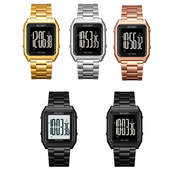 SKMEI 1879 Square Large Screen Men Steel Belt Multi-function EL Luminous Watch, Color: Black Black Machine