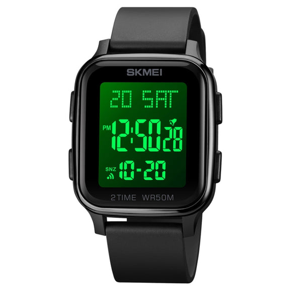 SKMEI 1858 Square Water-resistant Digital Dual Display LED Luminous Watch(Black)
