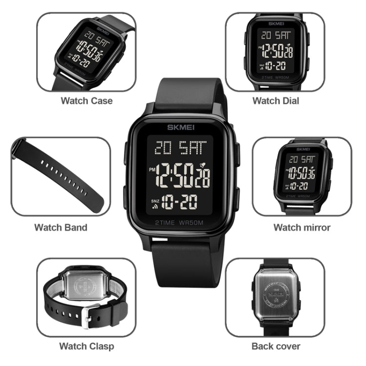 SKMEI 1858 Square Water-resistant Digital Dual Display LED Luminous Watch(Blue)
