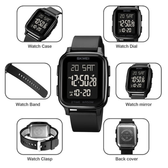 SKMEI 1858 Square Water-resistant Digital Dual Display LED Luminous Watch(Rose Gold)