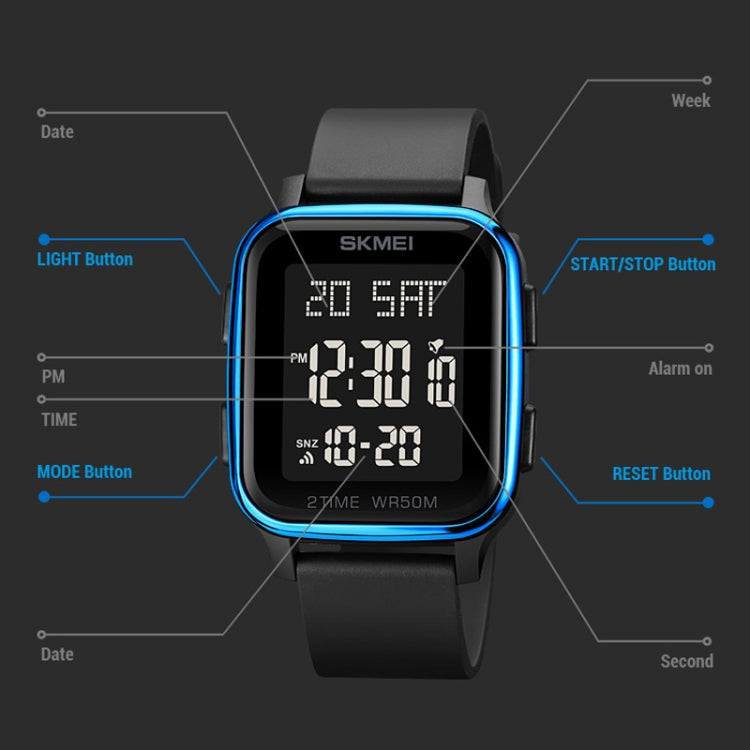 SKMEI 1858 Square Water-resistant Digital Dual Display LED Luminous Watch(Blue)