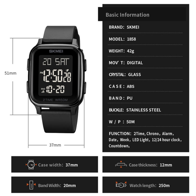 SKMEI 1858 Square Water-resistant Digital Dual Display LED Luminous Watch(Rose Gold)
