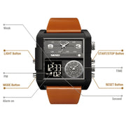 SKMEI 2020 Square Large Dial Triple Movement Men Sports Watch(Black Shell Black Belt White Machine)