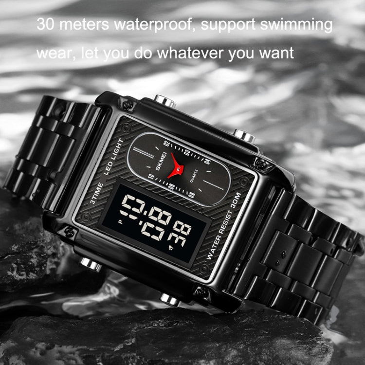 SKMEI 1868 Square Double Display Water-resistant Men Watch, Style: Leather Belt (Black)
