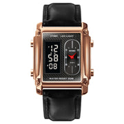 SKMEI 1868 Square Double Display Water-resistant Men Watch, Style: Leather Belt (Rose Gold)