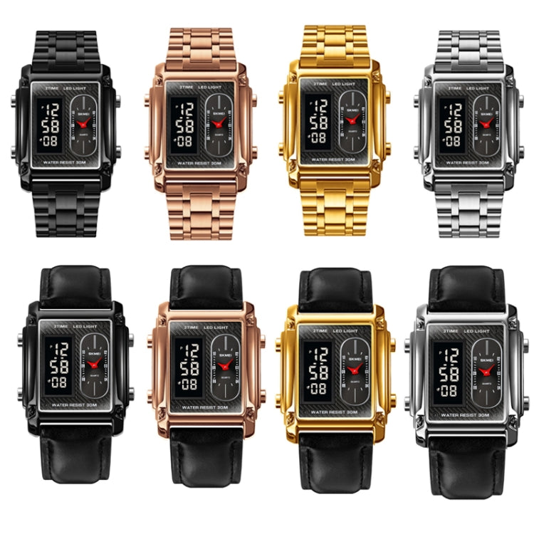 SKMEI 1868 Square Double Display Water-resistant Men Watch, Style: Leather Belt (Rose Gold)