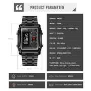 SKMEI 1868 Square Double Display Water-resistant Men Watch, Style: Leather Belt (Rose Gold)