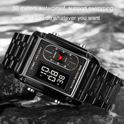SKMEI 1868 Square Double Display Water-resistant Men Watch, Style: Steel Belt (Silver)