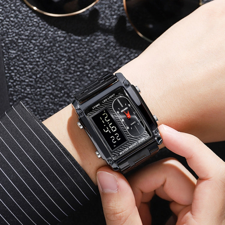 SKMEI 1868 Square Double Display Water-resistant Men Watch, Style: Leather Belt (Silver)
