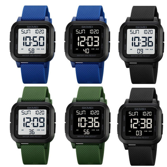 SKMEI 1894 Square Sports Water-resistant Student Simple Multifunctional Luminous Watch(Army Green Black Machine)