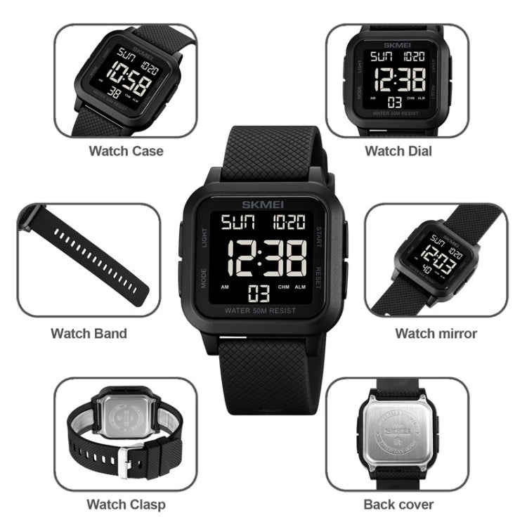 SKMEI 1894 Square Sports Water-resistant Student Simple Multifunctional Luminous Watch(Army Green Black Machine)