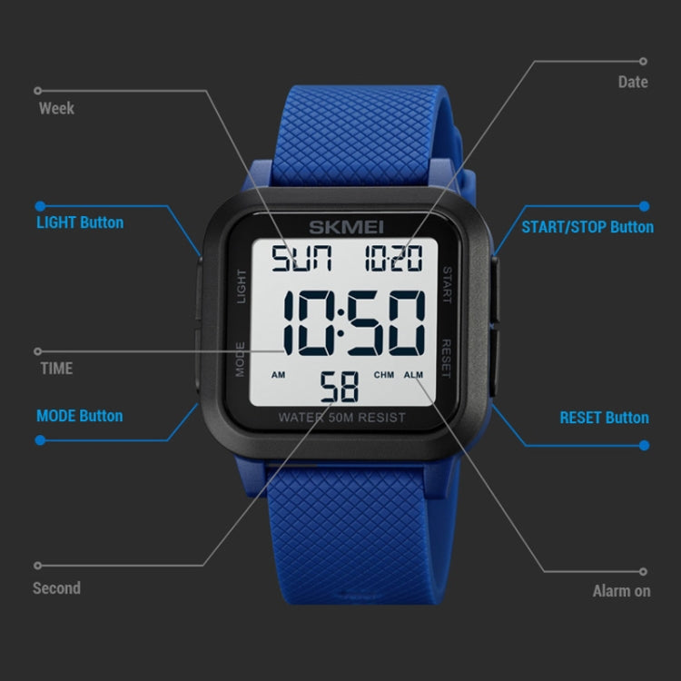SKMEI 1894 Square Sports Water-resistant Student Simple Multifunctional Luminous Watch(Black White Machine)