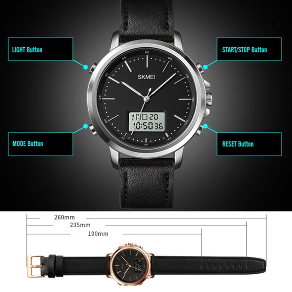 SKMEI 1652 Dual Movement Sports Leather Alloy Male Watch, Color: Black Shell Black Machine