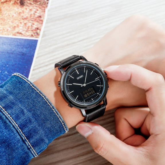 SKMEI 1652 Dual Movement Sports Leather Alloy Male Watch, Color: Black Shell Black Machine