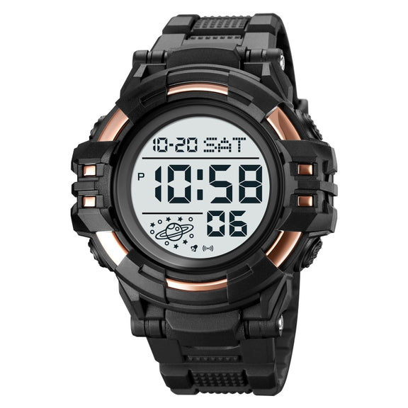 SKMEI 2003 Multifunctional Back Light Sports Watch Mens Countdown Date Alarm Clock Watch(Rose Gold White Machine)