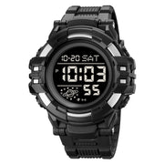 SKMEI 2003 Multifunctional Back Light Sports Watch Mens Countdown Date Alarm Clock Watch(Silver Black Machine)