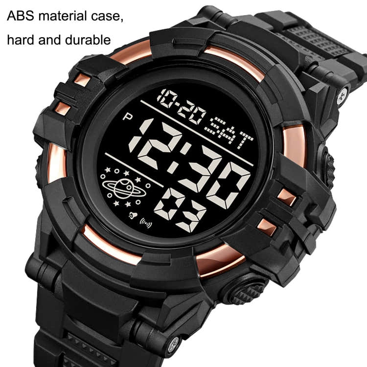 SKMEI 2003 Multifunctional Back Light Sports Watch Mens Countdown Date Alarm Clock Watch(Rose Gold Black Machine)