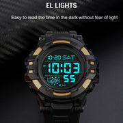 SKMEI 2003 Multifunctional Back Light Sports Watch Mens Countdown Date Alarm Clock Watch(Blue Black Machine)