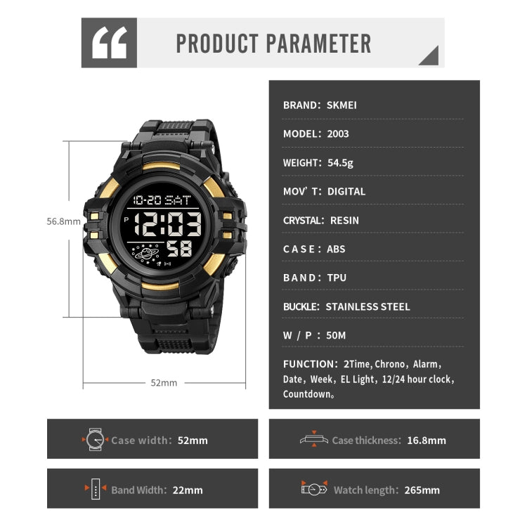 SKMEI 2003 Multifunctional Back Light Sports Watch Mens Countdown Date Alarm Clock Watch(Silver White Machine)