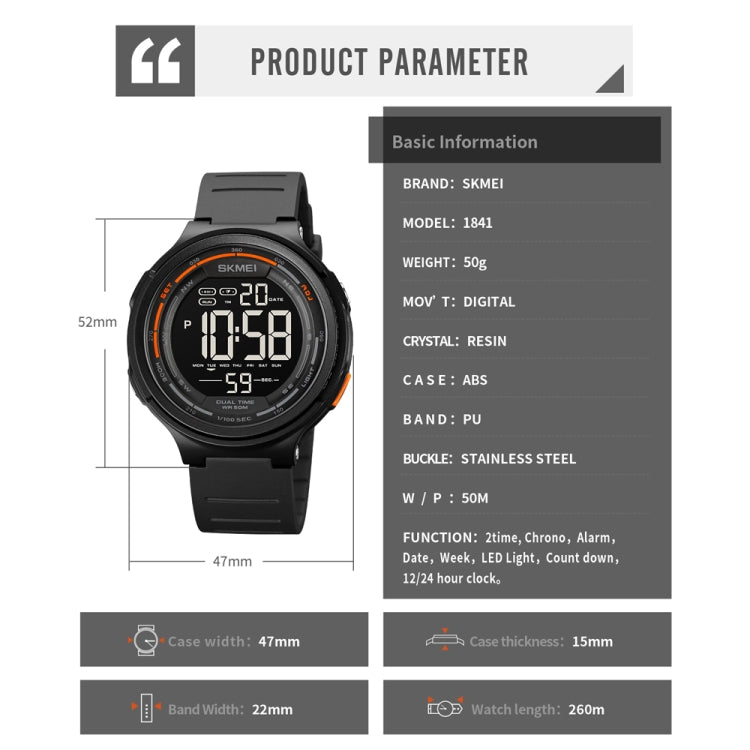 SKMEI 1841 Outdoor Sports Students Water-resistant Luminous Countdown Watch(Light Grey)