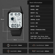 SKMEI 1863 Multifunctional Astronaut Student Digital Sports Square Watch(Black White Machine)