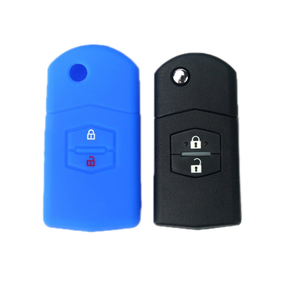 For Mazda M6/CX-5 2pcs Remote Control Folding 2 Button Silicone Case(Black)