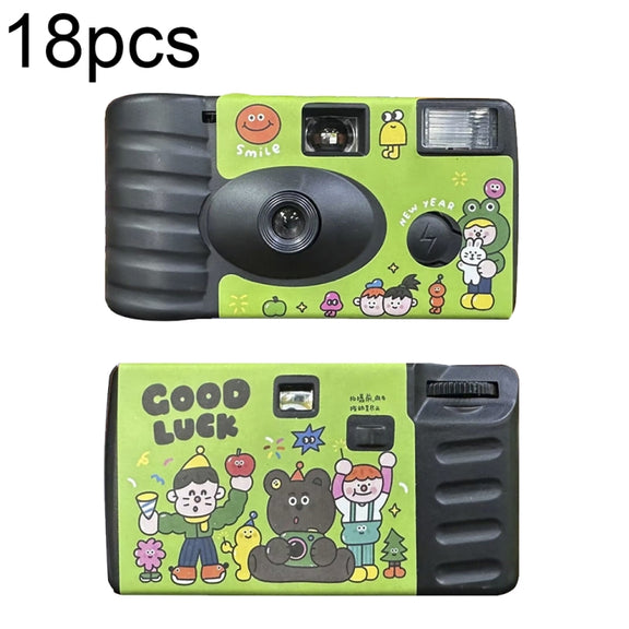 18pcs Green Good Luck Retro Film Camera Water-resistant Cartoon Decorative Stickers without Camera