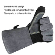 Cowhide BBQ Gloves Thickened Anti-hot Oven Welding Protection Gloves, Specification: A2415 16 inch Gray Black