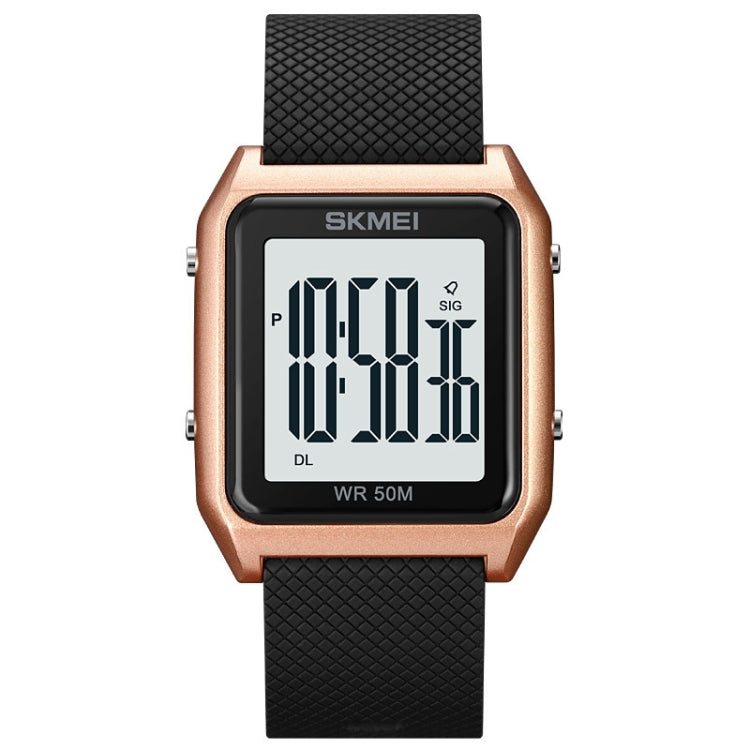 SKMEI 1866 Square Large Screen Men Steel Belt Multi-function Night Light Alarm Clock Watch(Rose Gold White Machine)