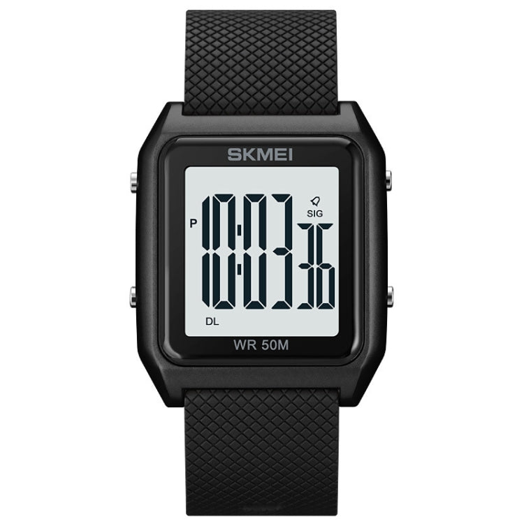 SKMEI 1866 Square Large Screen Men Steel Belt Multi-function Night Light Alarm Clock Watch(Black White Machine)