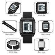 SKMEI 1866 Square Large Screen Men Steel Belt Multi-function Night Light Alarm Clock Watch(Rose Gold White Machine)