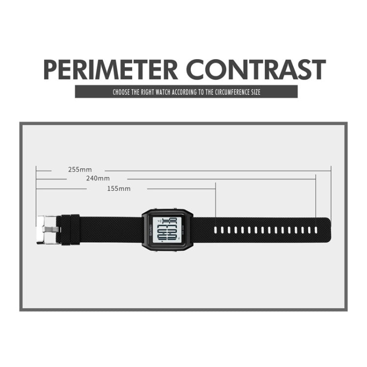 SKMEI 1866 Square Large Screen Men Steel Belt Multi-function Night Light Alarm Clock Watch(Black Black Machine)