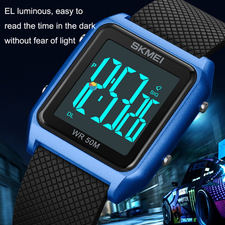 SKMEI 1866 Square Large Screen Men Steel Belt Multi-function Night Light Alarm Clock Watch(Silver White Machine)
