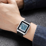 SKMEI 1866 Square Large Screen Men Steel Belt Multi-function Night Light Alarm Clock Watch(Blue White Machine)
