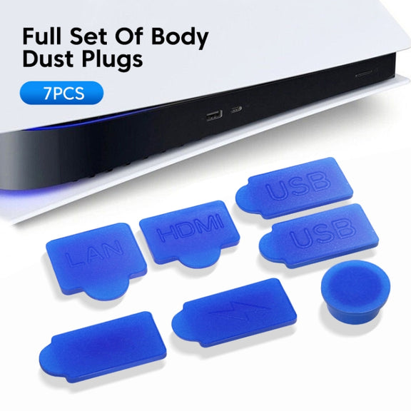 For PS5 2sets 7pcs/Set Dust Plug Silicone Dust Protector Anti-Dust Cover(Blue)
