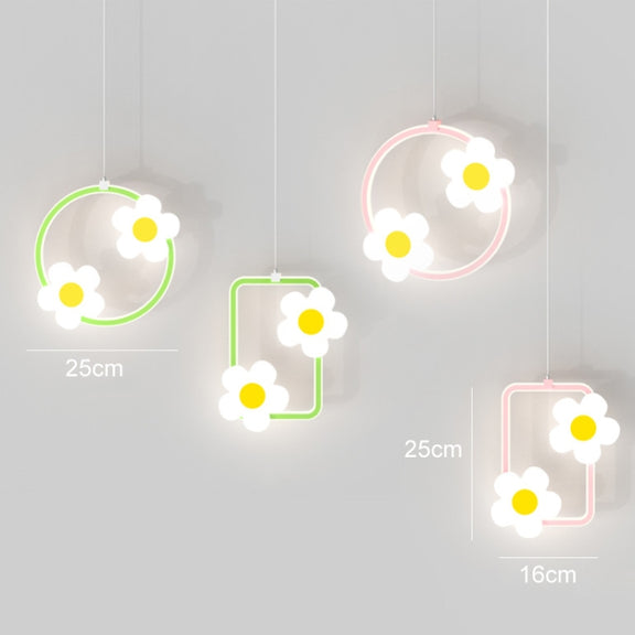Children Room Bedside Warm Sunflower Chandelier, Color: Square Pink White Light