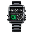 BINBOND B3332 Square Multifunctional Sports Quartz Waterproof Watch(Black Steel-Black-White) - free shipping - PMC TechLife - Order now!
