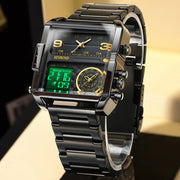 BINBOND B3332 Square Multifunctional Sports Quartz Water-resistant Watch(Full-gold-Black)