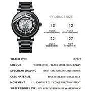 BINBOND B7872 Multifunctional Hollow Luminous Water-resistant Quartz Watch, Color: Black Steel-Black-White