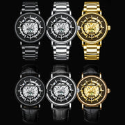 BINBOND B7872 Multifunctional Hollow Luminous Water-resistant Quartz Watch, Color: Black Leather-Black-Black