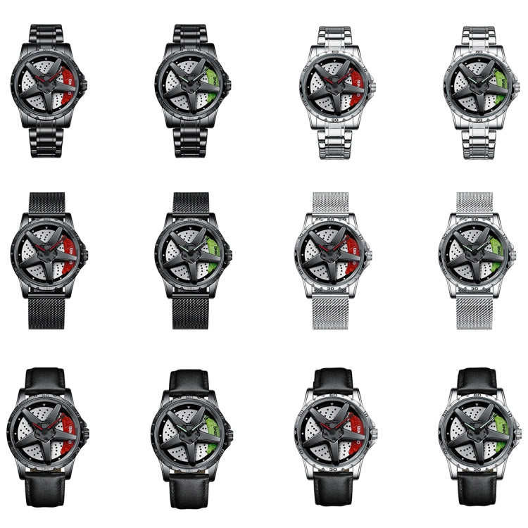 BINBOND D002 Car Hub Dial Multifunctional Water-resistant and Wear-resistant Men's Watch(Black Steel-Red)