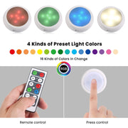 Ambience Pat Light Bedside Eye Protection Night Light, Color: RGBW Color Light Battery(6pcs With 2 Remote Control)
